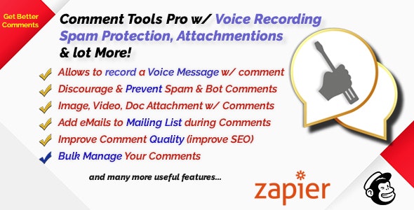 Comment Tools with Voice message, Auto Moderation, Spam Protection, Attachment, Mailing List Opt-in