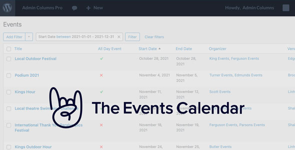 Admin Columns Pro The Events Calendar Addon